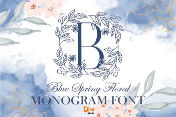 Blue Spring Floral Monogram: A Decorative Font That Elevates Digital Branding