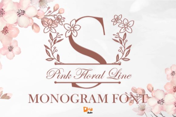 Pink Floral Line Monogram